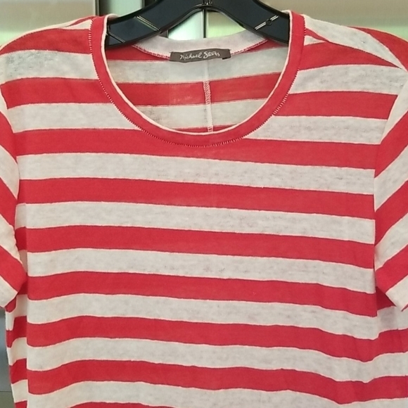 💕MICHAEL STARS💕 Harbor Stripe Colleen Crewneck Tee Poppy Stripe Red & White - Picture 7 of 9